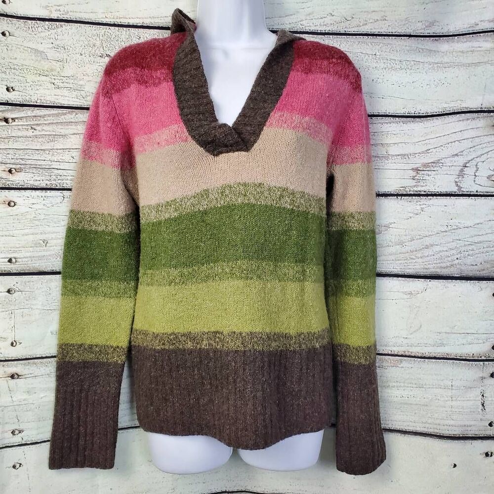 Maurices Women’s L Striped Knit Sweater Hoodie Pullover Wool Blend